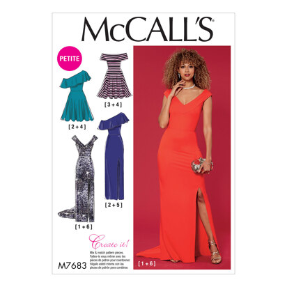McCall's Misses'/Miss Petite Dresses with Shoulder and Skirt Variations M7683 - Sewing Pattern