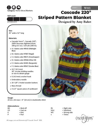 Striped Pattern Blanket in Cascade 220® - W813 - Downloadable PDF