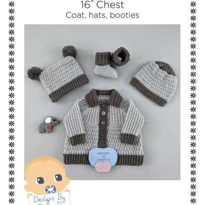 Walt Baby Knitting Pattern Newborn Coat , Hats & Booties 16 inch chest