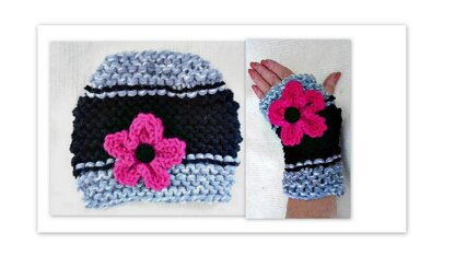 #925 - 3 Piece KNIT Set, hat, flower, texting gloves