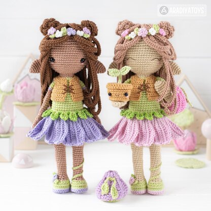 Amigurumi Crochet Doll Pattern LUNA with Kawaii Sprout by AradiyaToys (Olka Novytska) collection tutorial PDF file, elf crochet pattern doll dress fantasy kawaii