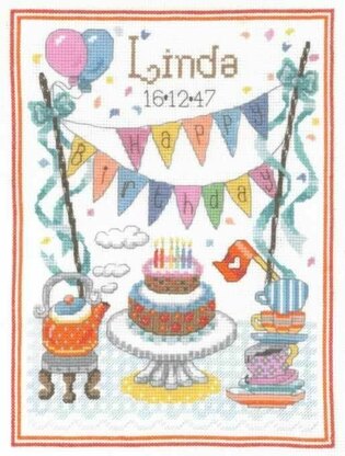 Creative World Of Crafts Birthday Tea Cross Stitch Sampler Kit - 18cm x 24.5cm