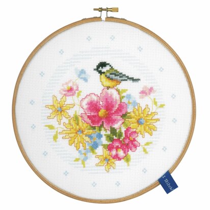 Vervaco Bird and Flowers Counted Cross Stitch Kit with Hoop - 8in (20cm)