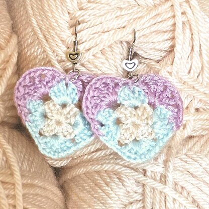 Mini Granny Square Heart Earrings