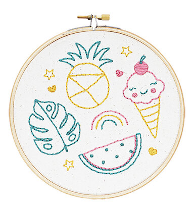 The Modern Crafter Beginner Printed Embroidery Kit - Fruit & Ice Cream - 6in