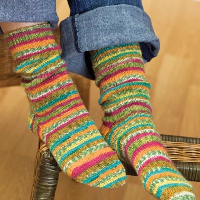 Self-Striping Knit Socks in Red Heart Heart & Sole - LW1619 - knitting pattern