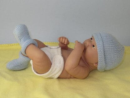 Just For Preemies - Premature Baby Simple 4 Ply Beanie and Booties Set