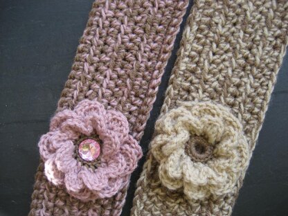 Pattern for Headband Style Earwarmer with Flower (three sizes)