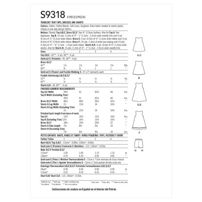 Simplicity Toddlers' Tent Tops, Dresses, and Shorts S9318 - Paper Pattern, Size CCB(1-2-3-4)