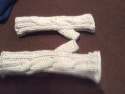 cable mittens in ghost