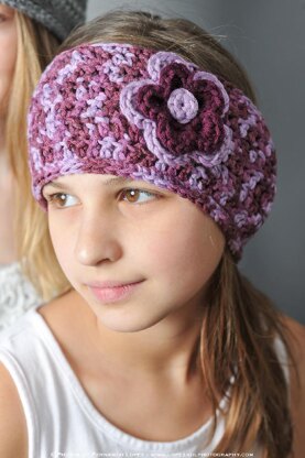 Headband style earwarmer with layered flowers (two sizes)