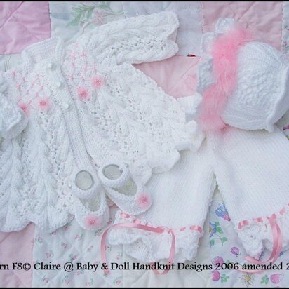 Feathered Lacy Coat set for 16-21” doll/preemie /0-3m