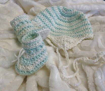 Striped Baby Earflap Hat and Booties