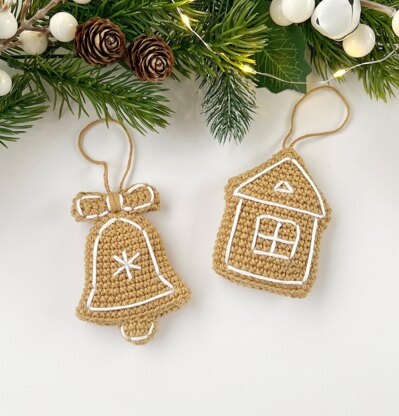 Crochet Christmas gingerbread ornaments pattern Amigurumi holiday decor