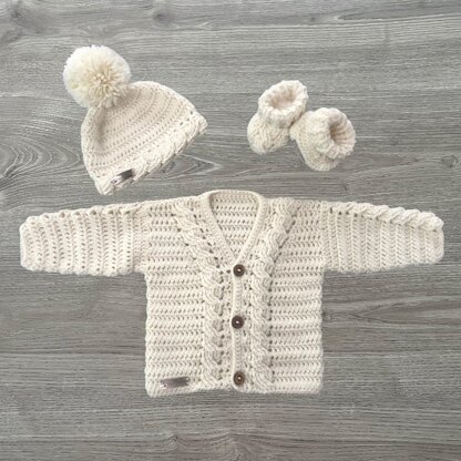 Cooper Baby Cardigan Hat and Booties Set