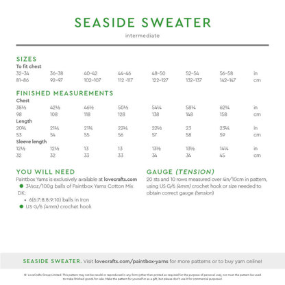 Seaside Sweater - Free Jumper Crochet Pattern for Women in Paintbox Yarns Cotton Mix DK by Paintbox Yarns
