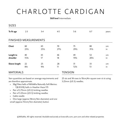 Charlotte Cardigan - Knitting Pattern for Girls in MillaMia Naturally Soft Merino
