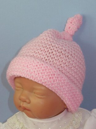 Baby Simple Garter StitchTopknot Beanie Hat