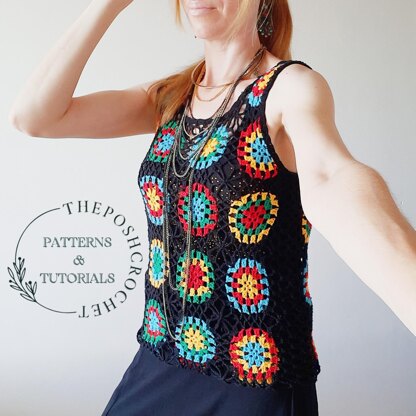 Crochet Patchwork Tank TOP Cover Up.