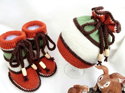 Knitting Baby Set Baby Girl Hat and Booties by Elena Mitchell