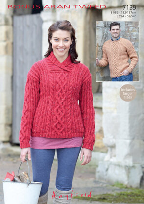 Sweaters in Hayfield Bonus Aran Tweed with Wool - 7139 - Downloadable PDF