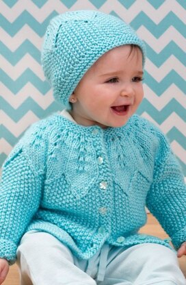 Star Bright Baby Cardigan and Hat in Red Heart Soft Baby Steps Solids - LW3596
