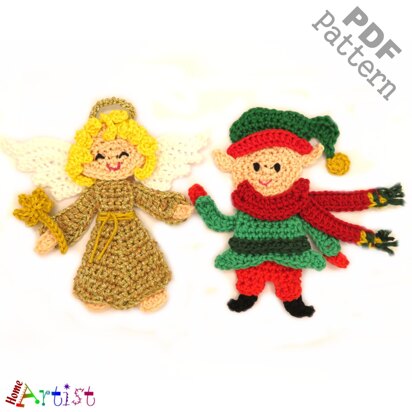Angel and Elf crochet applique pattern