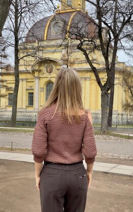 One shoulder turtleneck crochet sweater