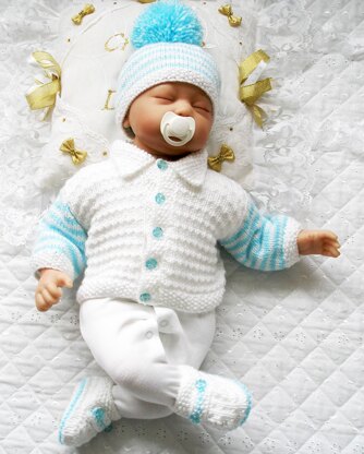 Knitting pattern Baby Reborn Dolls, Cardigan, Hat and boots, 17-22" Doll, 0-3 Month Baby