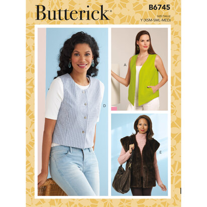 Butterick Misses' Vests in Five Styles B6745 - Sewing Pattern