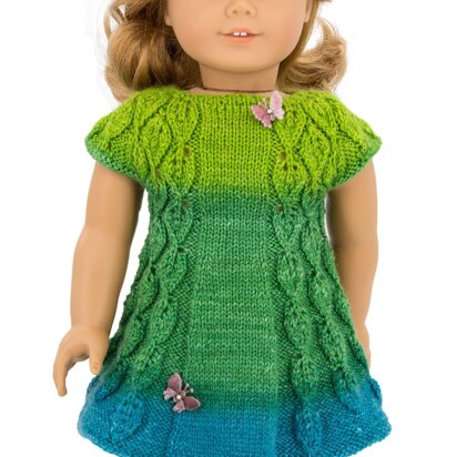 Green Leaves Dress  for 18 inch dolls, Doll Clothes Knitting Pattern
