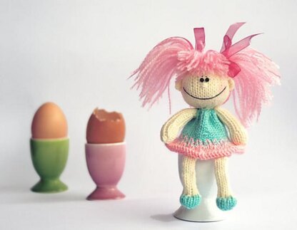 Funny small doll with pink hair for keeping warm breakfast egg