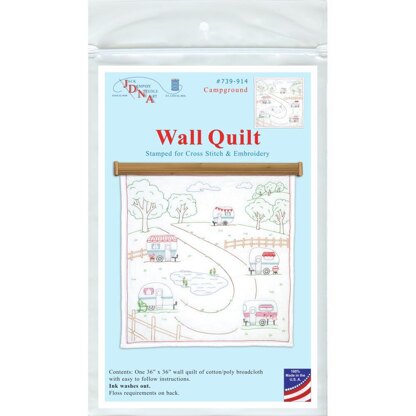 Jack Dempsey Stamped White Wall Or Lap Quilt - Campground - 36in x 36in