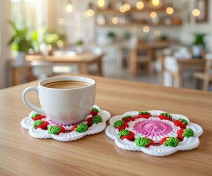 Crochet Strawberry Coaster Pattern PDF + Video Tutorial3