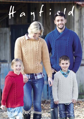 Family Sweaters in Hayfield Bonus Aran with Wool - 7986 - Downloadable PDF