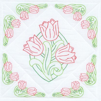 Jack Dempsey Stamped White Quilt Blocks 6Pkg - Tulips - 18in x 18in