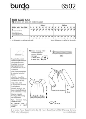 Burda Style Pattern B6502 Women's Peasant Blouses