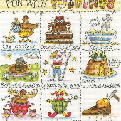 Bothy Threads Fun With Puddings Cross Stitch Kit - 26 x 29cm