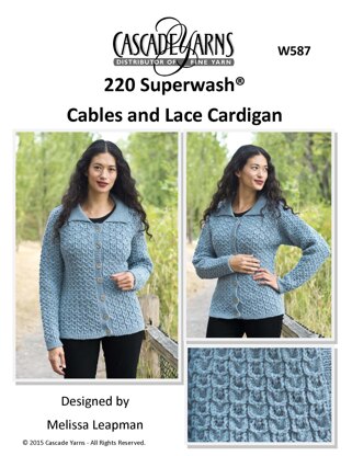 Cables and Lace Cardigan in Cascade Yarns 220 Superwash® - W587 - Downloadable PDF