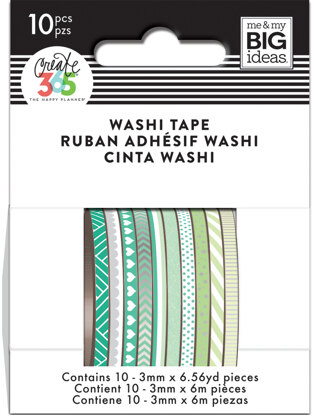 The Happy Planner Mini Washi Tape 3mmx6.56yd Each 10/Pkg - Green Hues