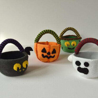 Trick or Treat Candy Baskets Set: Ghost, Bat, Zombie, Jack o'Lantern