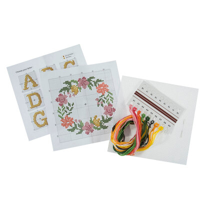 Trimits Floral Wreath Monogram Cross Stitch Kit - 13 x 13cm