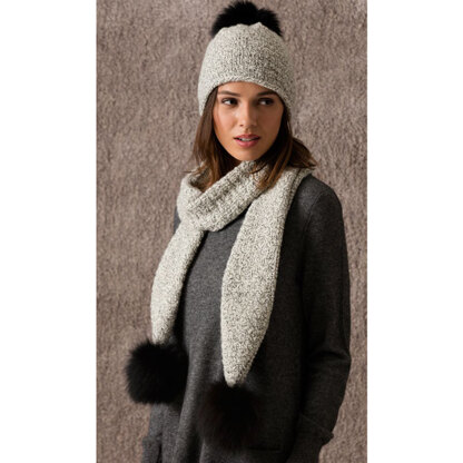 String Aspen Scarf & Hat with Fur Pom-Poms PDF