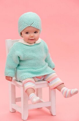 Camilla Babe Sweater & Hat in Red Heart Anne Geddes Baby - LW3720