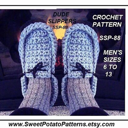 Dude Slippers | Crochet Pattern by SweetPotatoPatterns