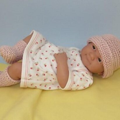 Just For Preemies - Premature Baby Garter Stitch Topknot Beanie and Booties Set