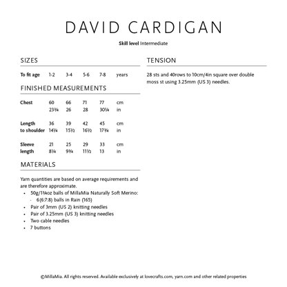 David Cardigan - Knitting Pattern for Kids in MillaMia Naturally Soft Merino