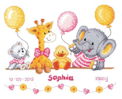 Vervaco Baby Shower Birth Sampler Cross Stitch Kit - 27cm x 22cm