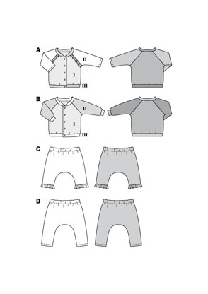 Burda Style Babies' Sweatjacket â€“ Raglan Sleeve Jacket with Stand Collar â€“ Pull-on Trousers/Pants 9297 - Paper Pattern, Size 1M - 3