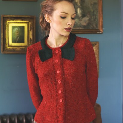 "Bow Jacket" - Jacket Knitting Pattern For Women in Debbie Bliss Luxury Tweed Aran - TFT06